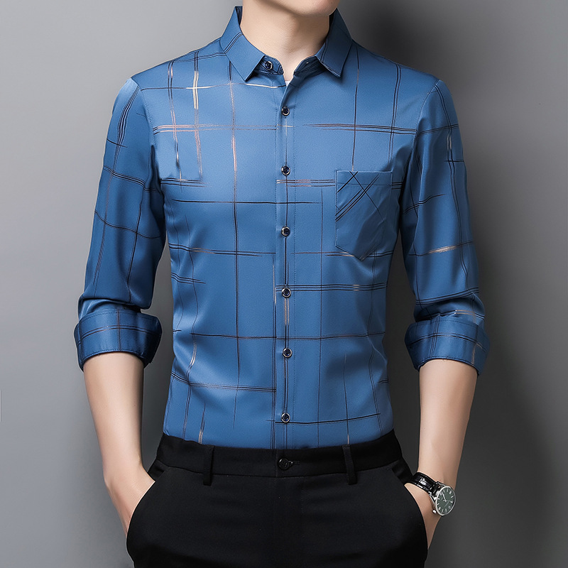 Long-sleeved Shirt Men's Top Trendy Spring and Autumn Lapel Middle-aged Business Casual Fit Long Shirt