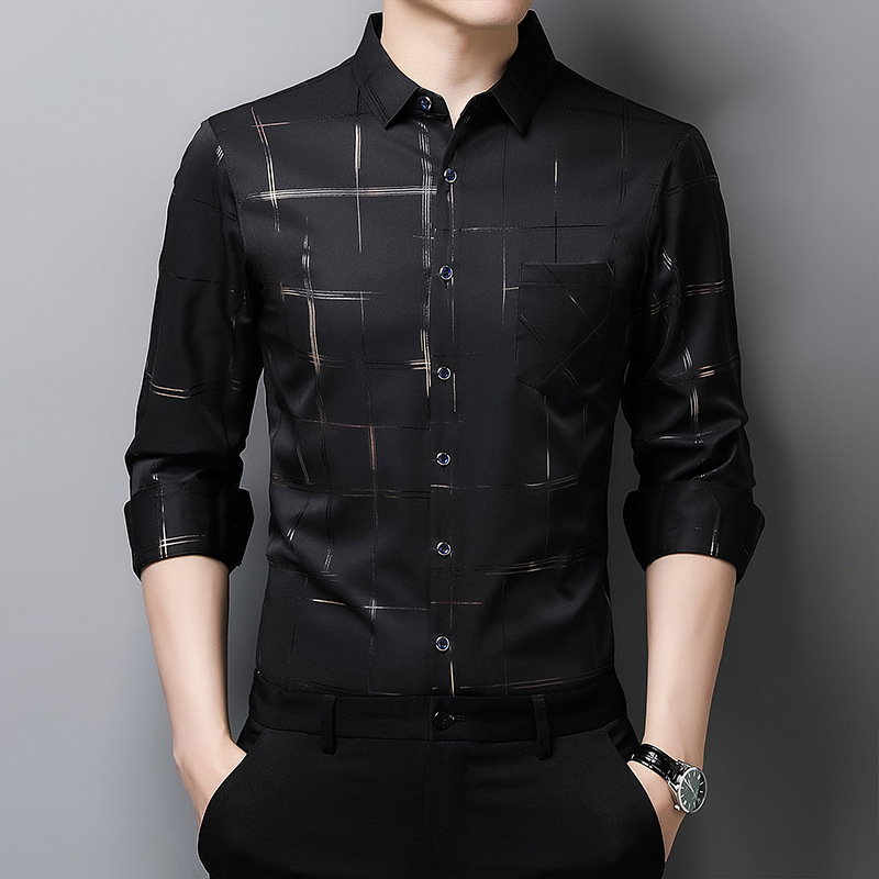 Long-sleeved Shirt Men's Top Trendy Spring and Autumn Lapel Middle-aged Business Casual Fit Long Shirt