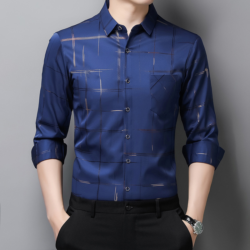 Long-sleeved Shirt Men's Top Trendy Spring and Autumn Lapel Middle-aged Business Casual Fit Long Shirt