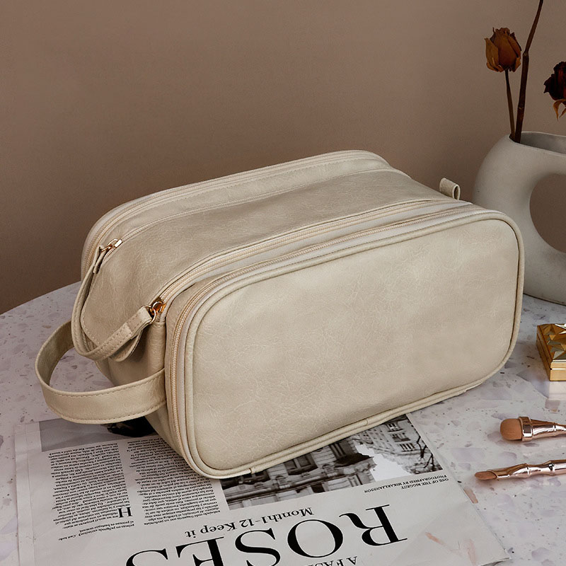 Double zipper portable cosmetic bag for high-end cosmetics