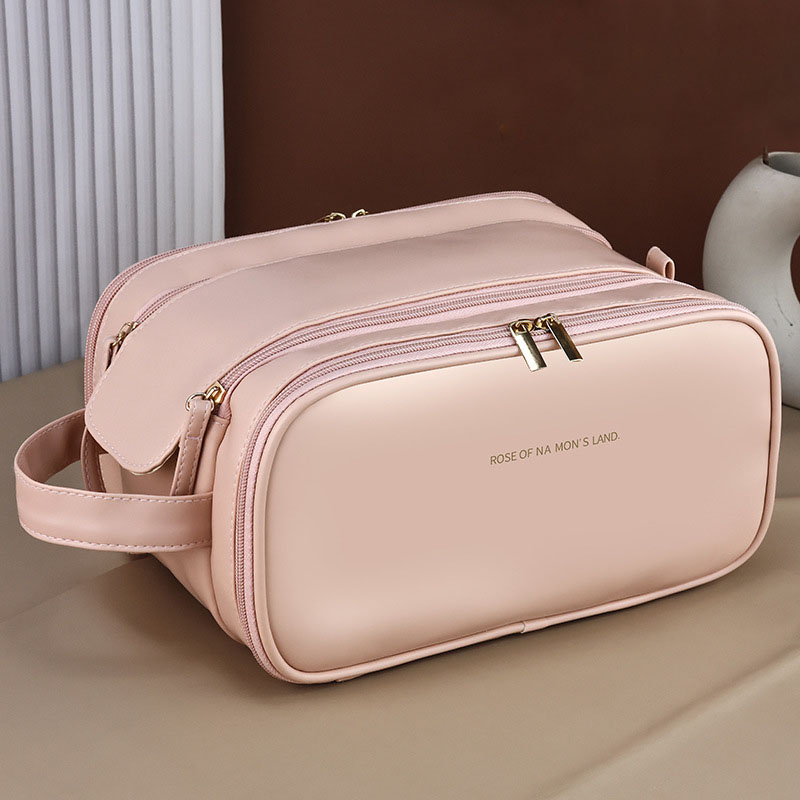 Double zipper portable cosmetic bag for high-end cosmetics