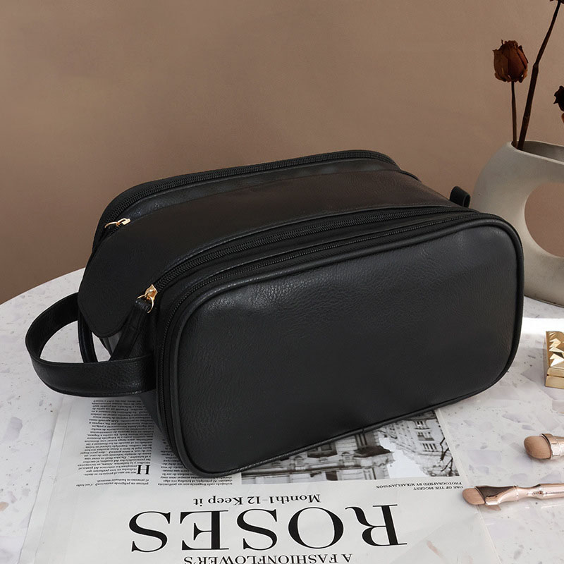 Double zipper portable cosmetic bag for high-end cosmetics