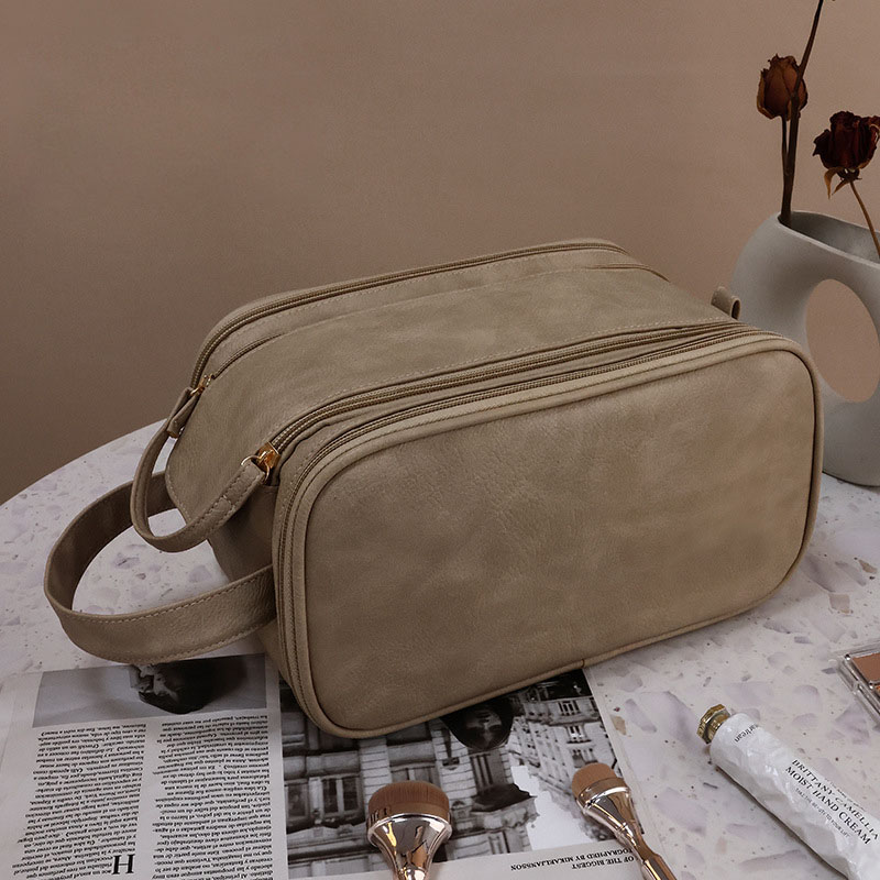 Double zipper portable cosmetic bag for high-end cosmetics