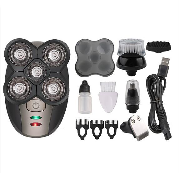 Five blade electric shaver, bald hair clipper, rechargeable fully washed shaver