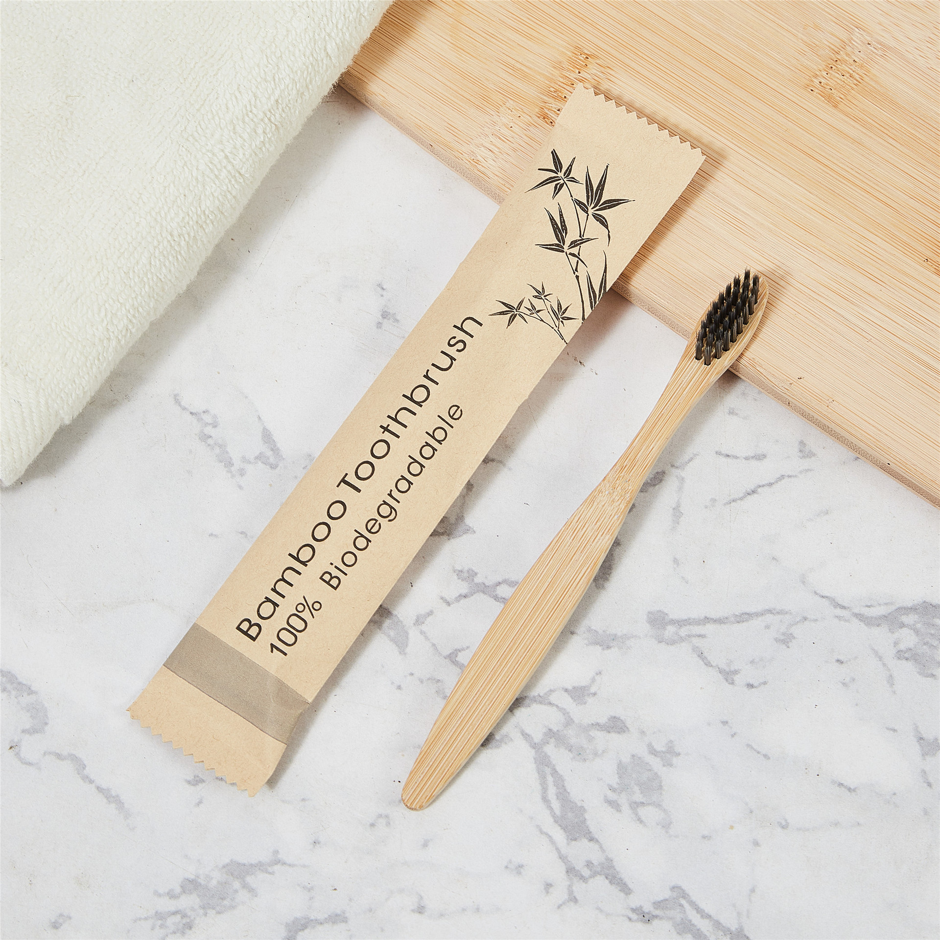 Bamboo toothbrush with bamboo handle and bamboo charcoal bristles