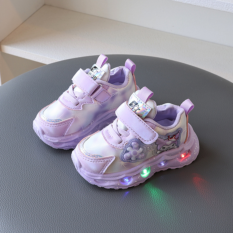 Lighting up sports shoes for children aged 1-3 and 2, breathable leather surface, travel shoes with soft soles