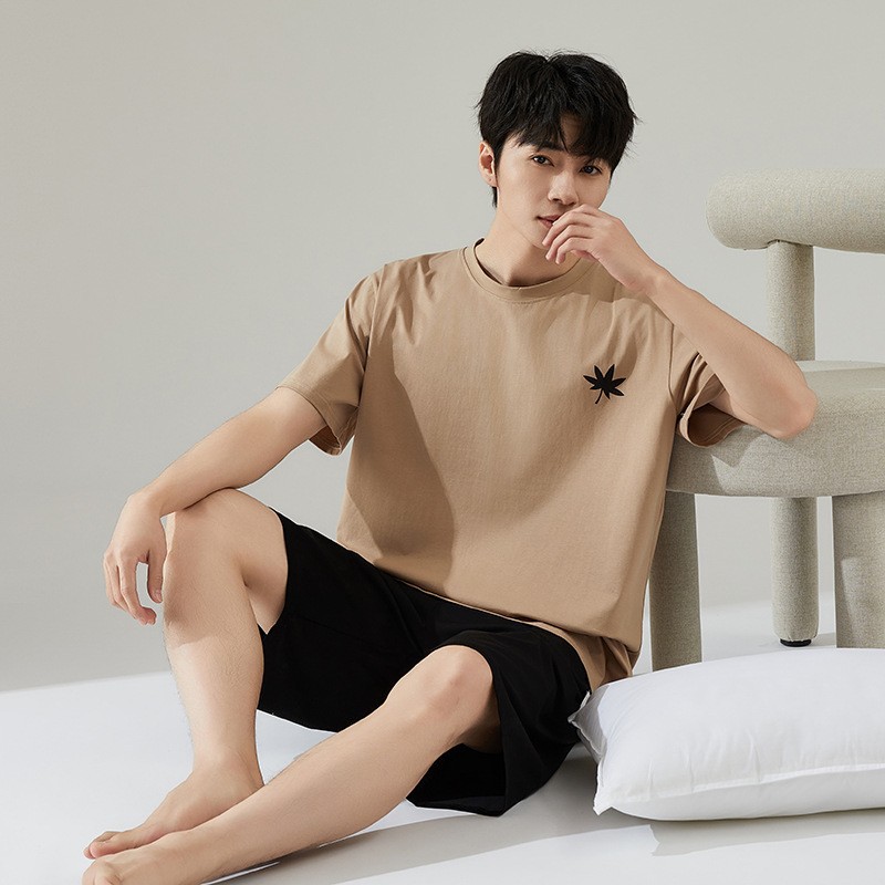 Cotton short sleeved shorts two-piece set for casual men's home wear that can be worn outside