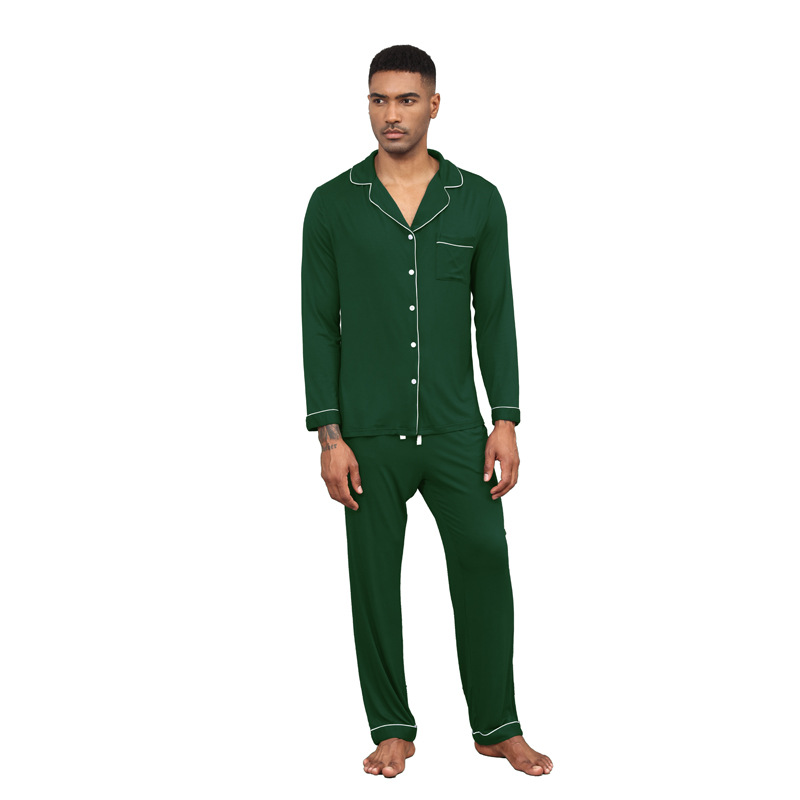 Men's Pajama Set Modal Long Sleeve Collar Solid Color Cardigan Open Men's Home Clothes
