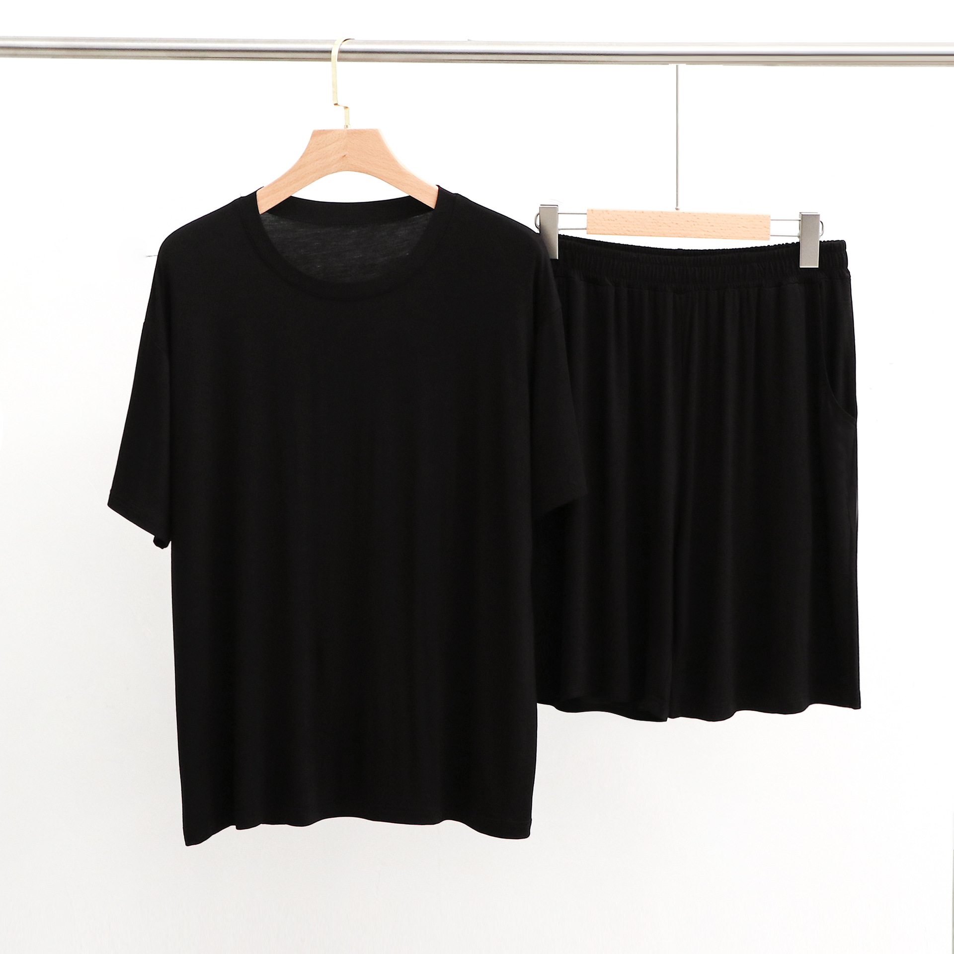 Modal men's home wear elastic drape pajamas round neck short sleeved shorts