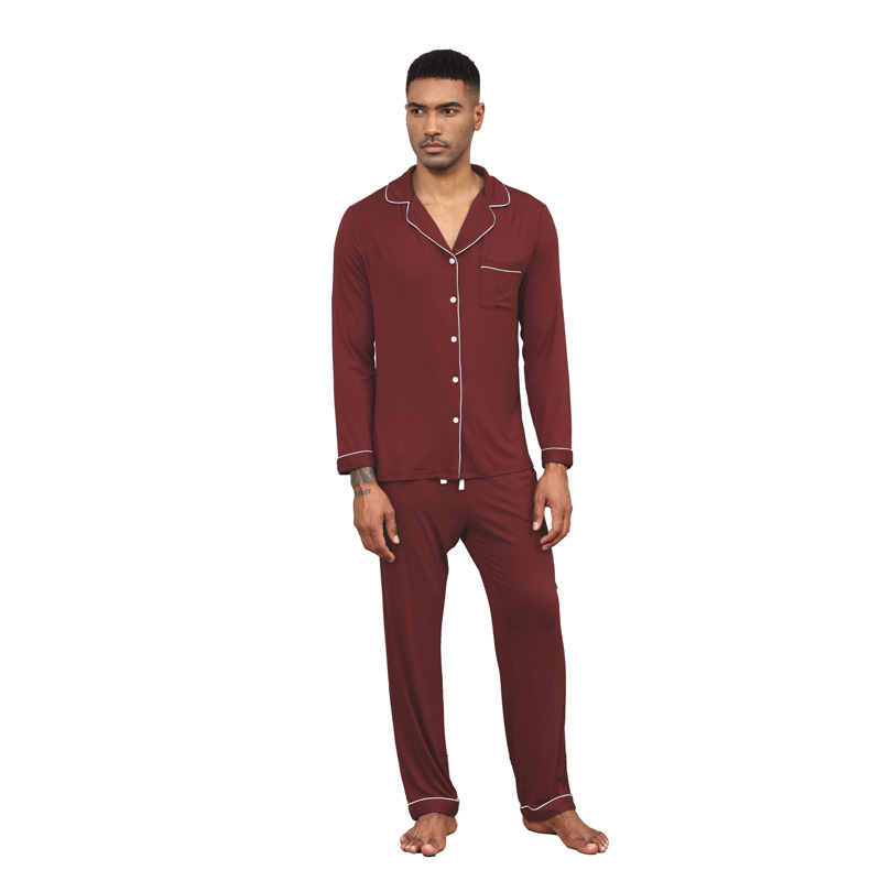Men's Pajama Set Modal Long Sleeve Collar Solid Color Cardigan Open Men's Home Clothes