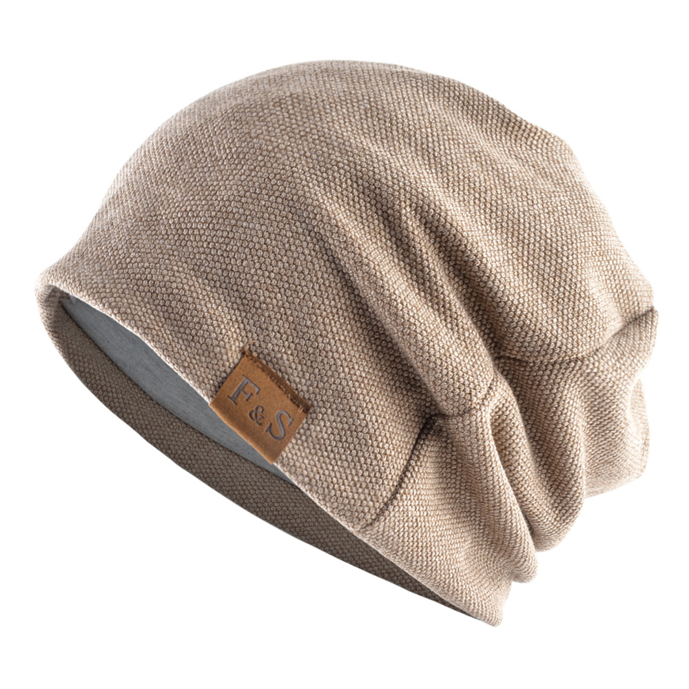 Casual loose knitted hat FS leather label hat winter velvet men's and women's outdoor toe cap