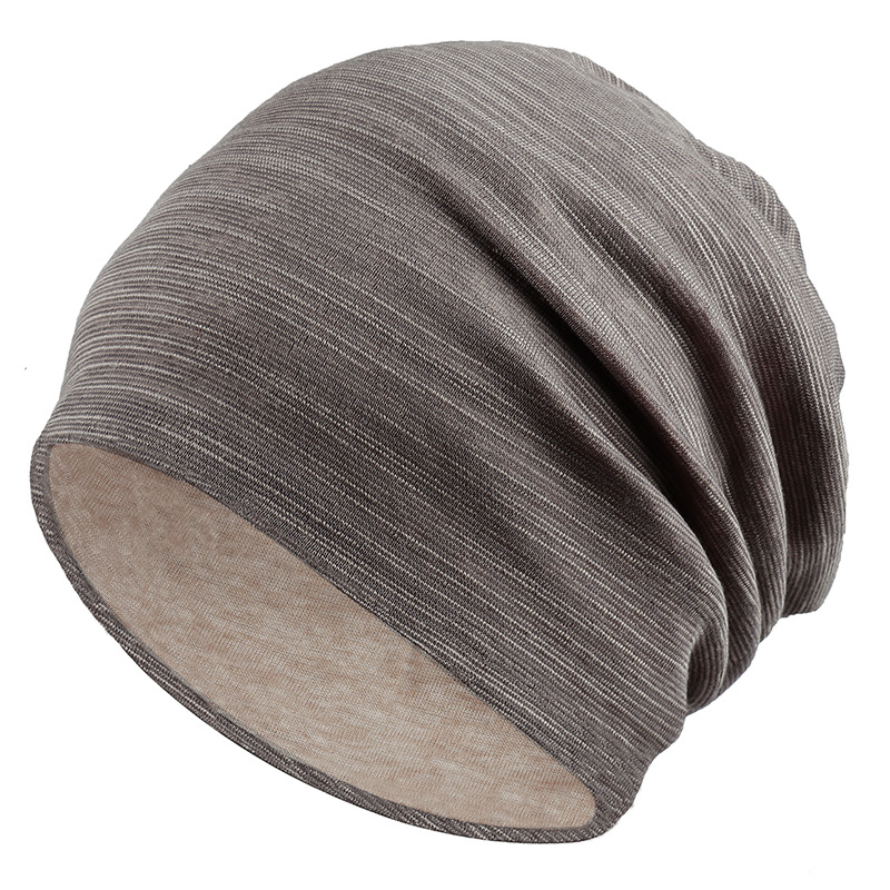 Men's and women's striped pullover hat, spring and autumn thin style headscarf hat, Korean version, solid color pile hat