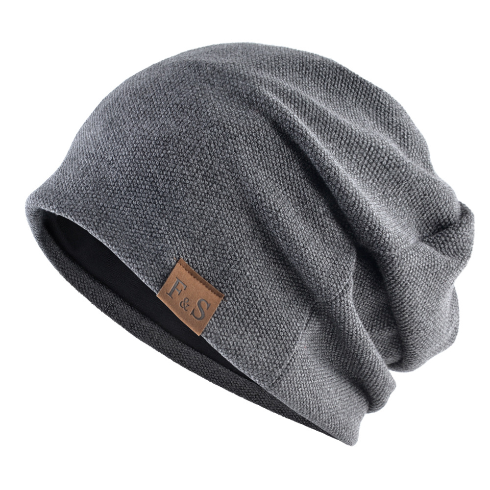 Casual loose knitted hat FS leather label hat winter velvet men's and women's outdoor toe cap