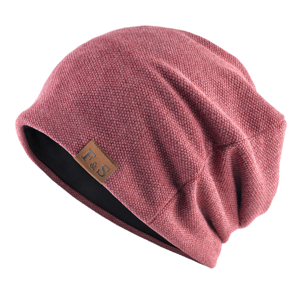 Casual loose knitted hat FS leather label hat winter velvet men's and women's outdoor toe cap