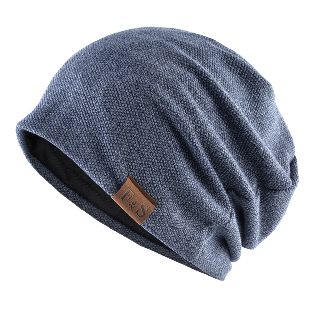 Casual loose knitted hat FS leather label hat winter velvet men's and women's outdoor toe cap