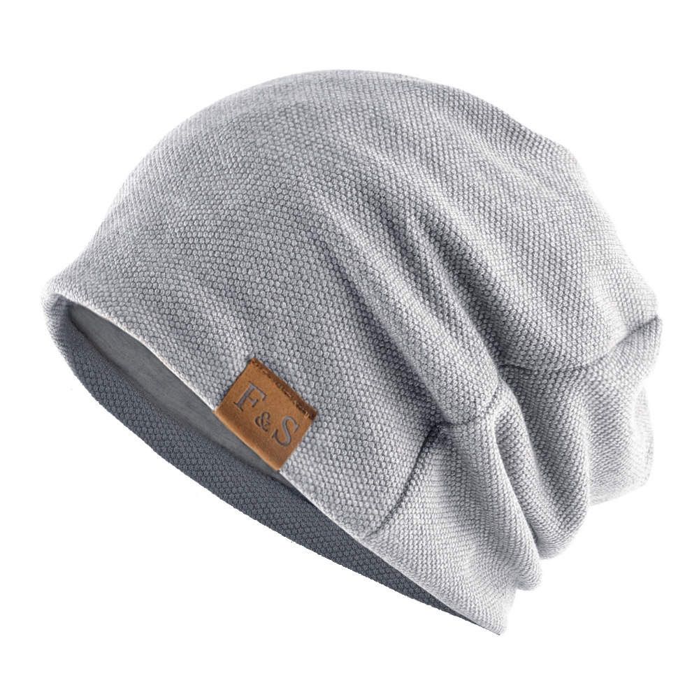 Casual loose knitted hat FS leather label hat winter velvet men's and women's outdoor toe cap