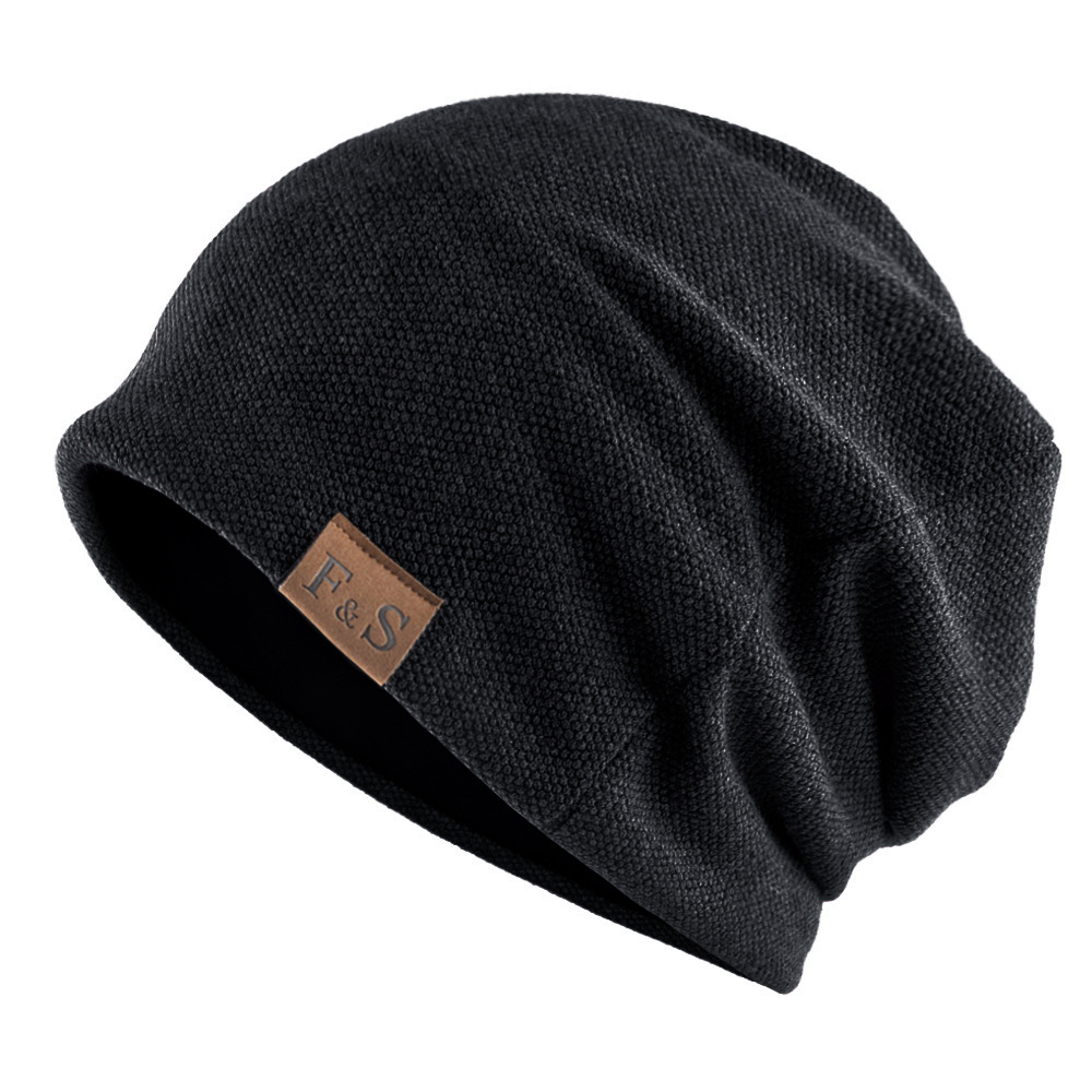 Casual loose knitted hat FS leather label hat winter velvet men's and women's outdoor toe cap