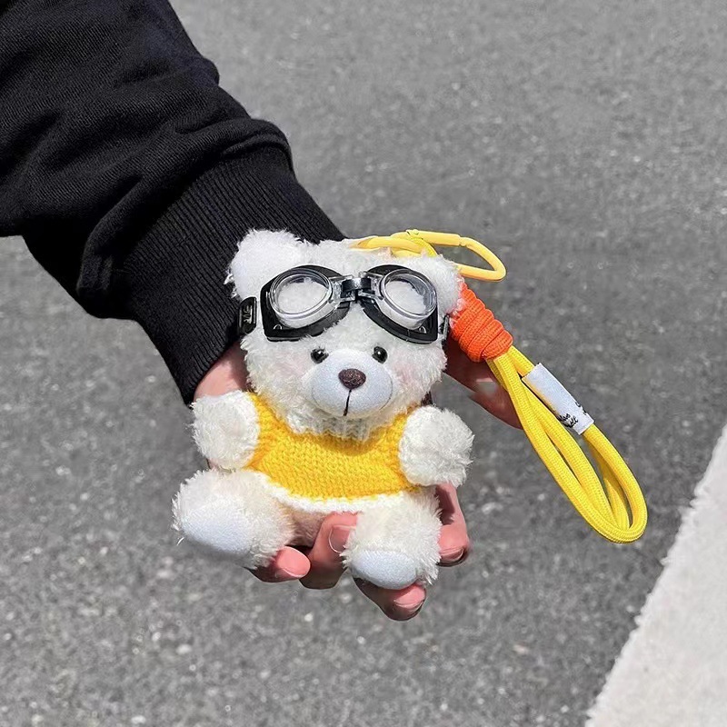 Curly Bear Pilot Plush Pendant Creative Doll Cute Bear Doll Keychain