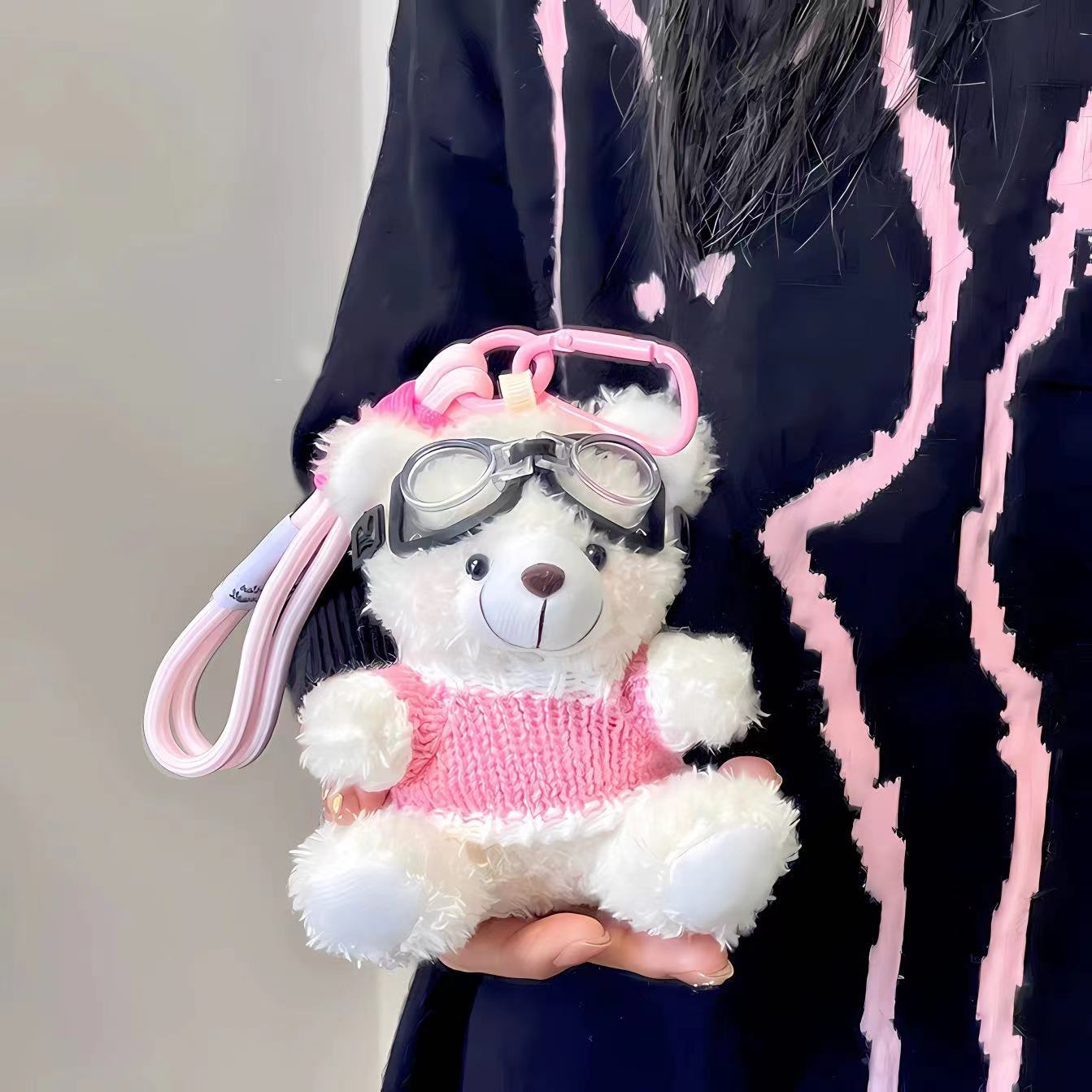 Curly Bear Pilot Plush Pendant Creative Doll Cute Bear Doll Keychain