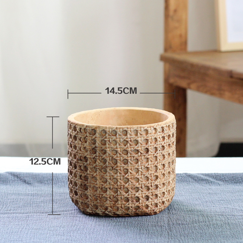 Cement flowerpot, Mediterranean indoor potted plant, woven bamboo, personalized and creative green planter