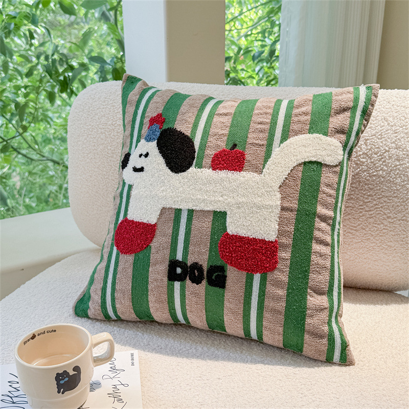 Dopamine cartoon striped apple dog, living room, light luxury, high-end feeling, bed backrest