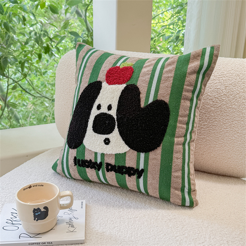 Dopamine cartoon striped apple dog, living room, light luxury, high-end feeling, bed backrest