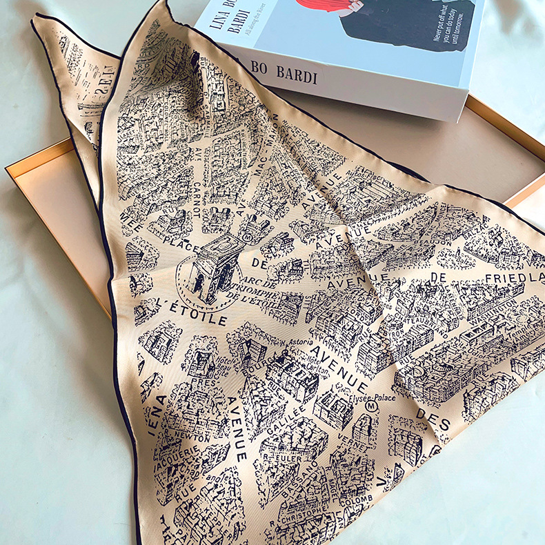 Ladies' twill diamond scarf with hand rolled edges, light luxury mulberry silk scarf