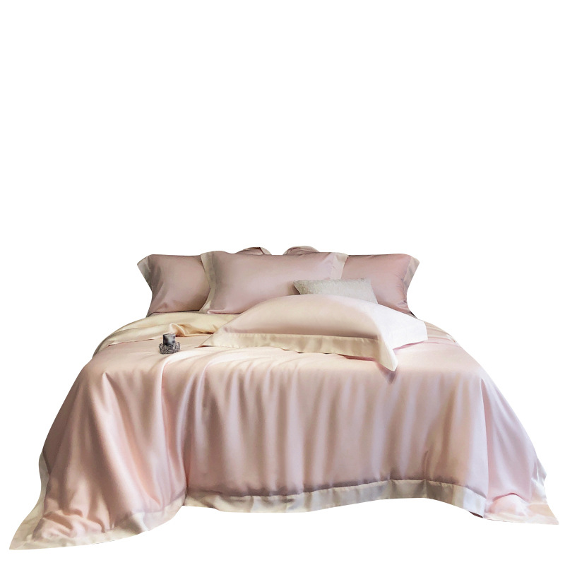 100 pieces of Lanjing Tencel 4-piece summer solid color ice silk bed sheet and duvet cover