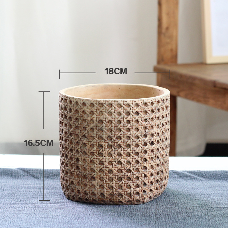 Cement flowerpot, Mediterranean indoor potted plant, woven bamboo, personalized and creative green planter