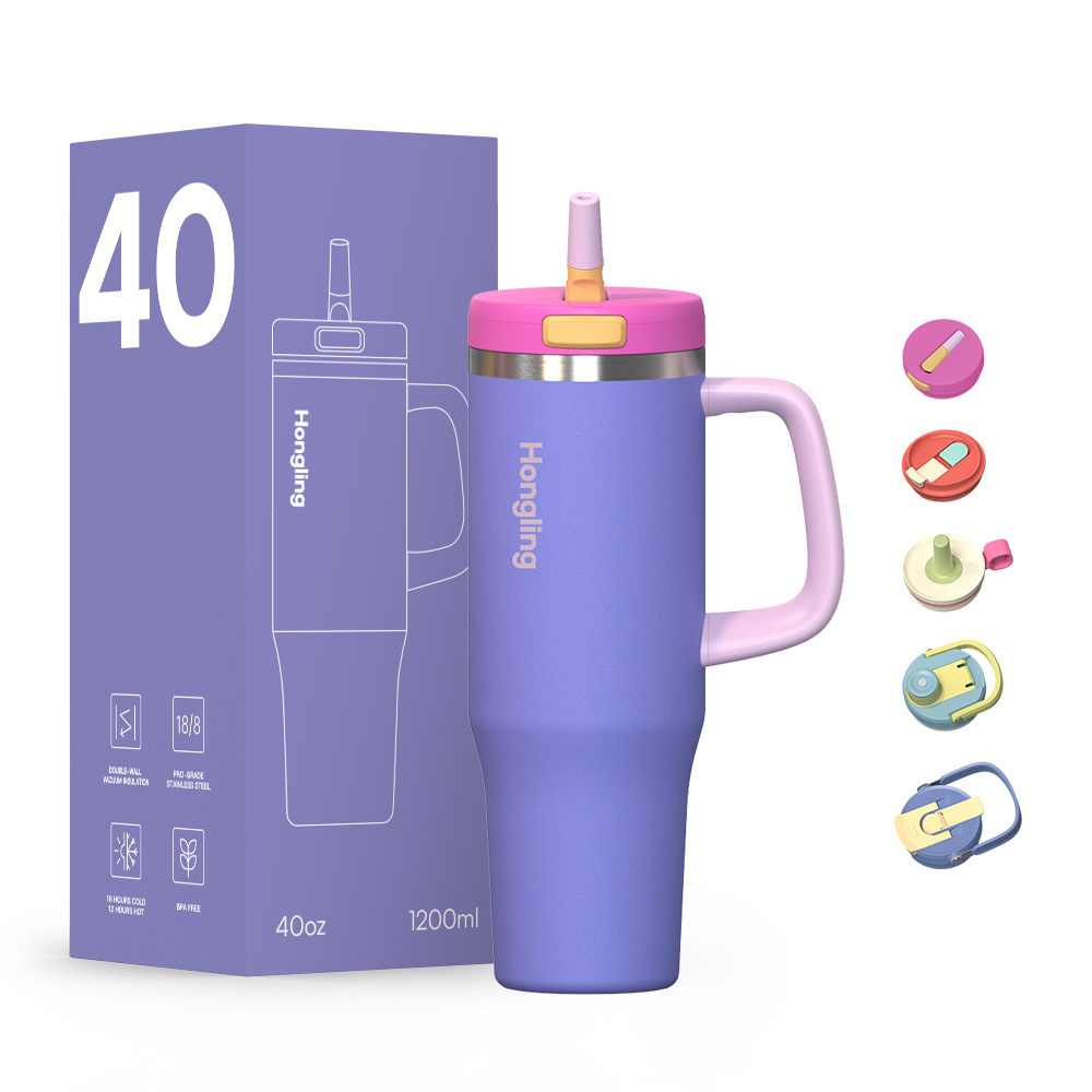 New multifunctional 40OZ car cup 304 stainless steel handle cup a cup of multi-lid wide mouth ice cup