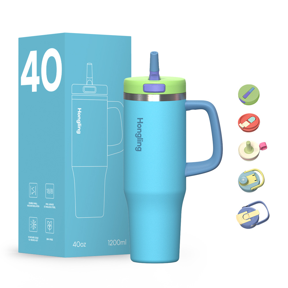 New multifunctional 40OZ car cup 304 stainless steel handle cup a cup of multi-lid wide mouth ice cup