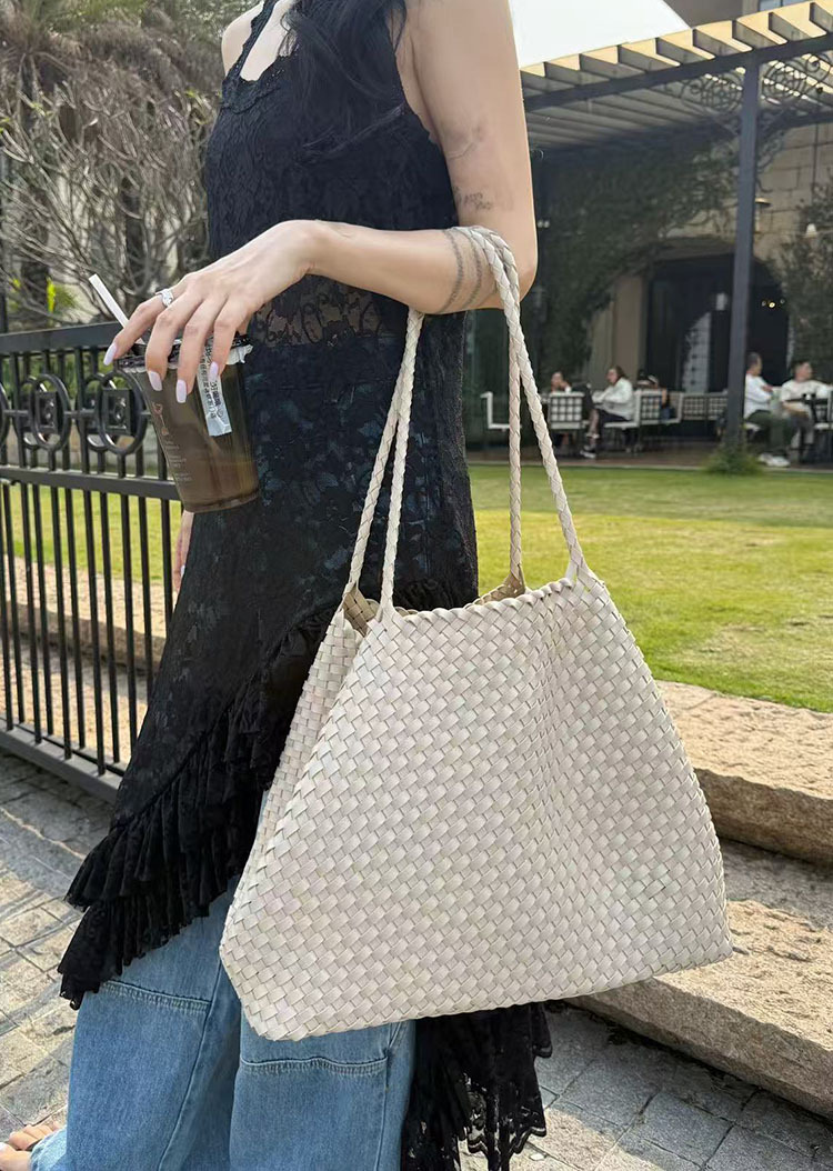 Genuine Leather Niche Hand-woven Bucket Bag Large Capacity Tote Bag Women's 2025 Hand-held Shoulder Underarm Bag Beach Bag