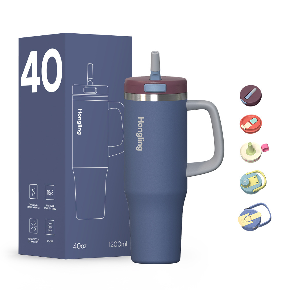 New multifunctional 40OZ car cup 304 stainless steel handle cup a cup of multi-lid wide mouth ice cup