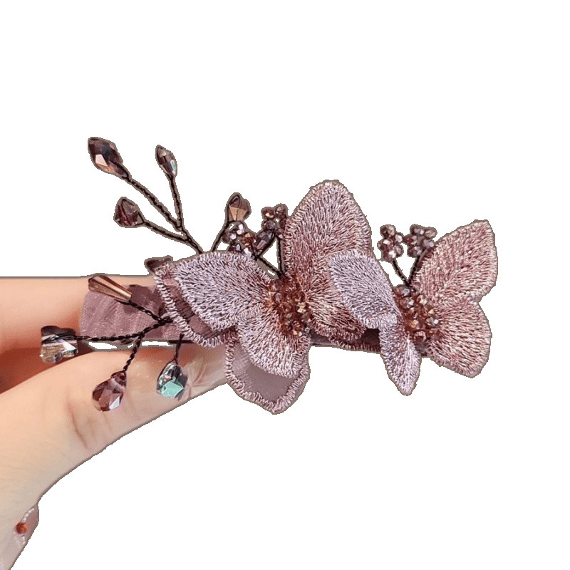 One character ponytail elegant headpiece embroidered with ancient style butterfly hairpin and spring hair accessory