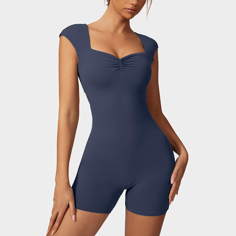 European and American Pleated Nude Short-Sleeved Yoga Jumpsuit High-Intensity Fitness Sports Amazon Jumpsuit Ok82