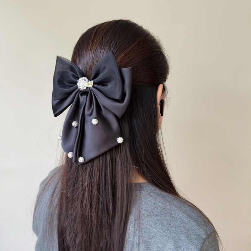 Quality bow hair accessory, pearl spring clip, black back of the head hairpin hair clip, hair accessory