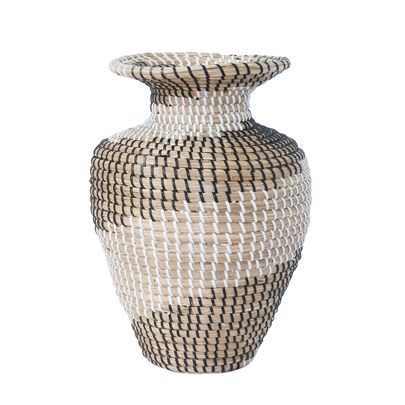 Chinese-style seaweed woven vase for living room decoration, straw woven ornament, artistic woven vase for home decoration