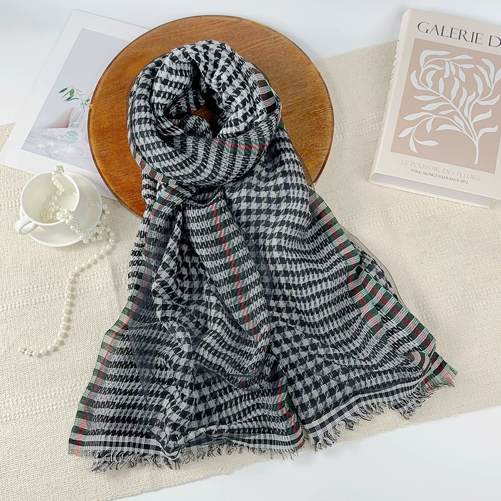Double-layer chanel-style popular silk scarf for spring and summer, thin and fashionable sun protection shawl, mid-length cycling windproof scarf