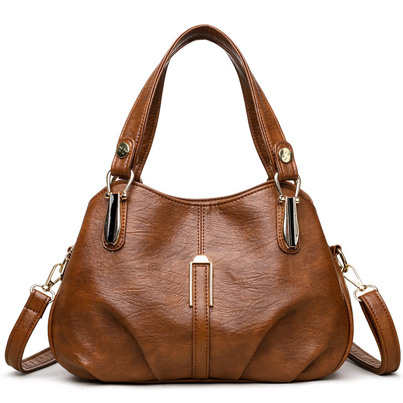 Minimally retro soft leather handbag, women's new versatile commuting multi-layer large capacity single shoulder crossbody bag