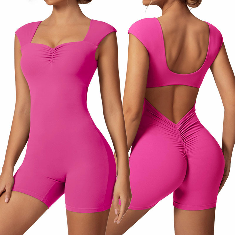European and American Pleated Nude Short-Sleeved Yoga Jumpsuit High-Intensity Fitness Sports Amazon Jumpsuit Ok82