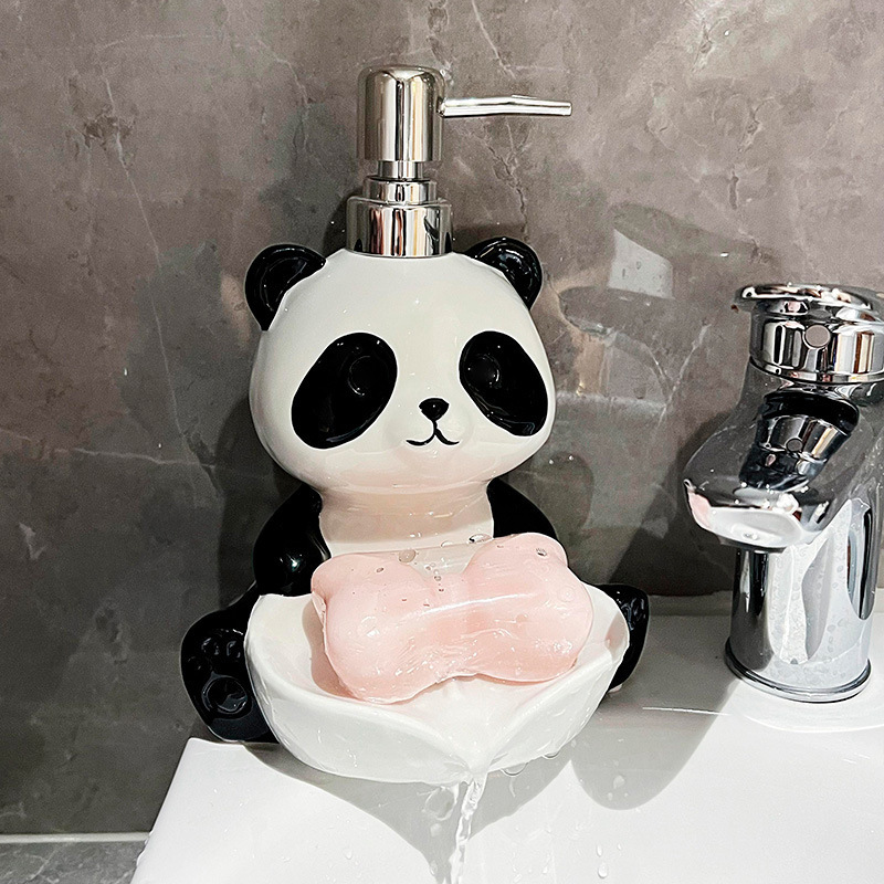 Creative Panda lotion Bottle Dual purpose Soap Box Two in one Shampoo Shower Gel Ceramic Press Split Bottle
