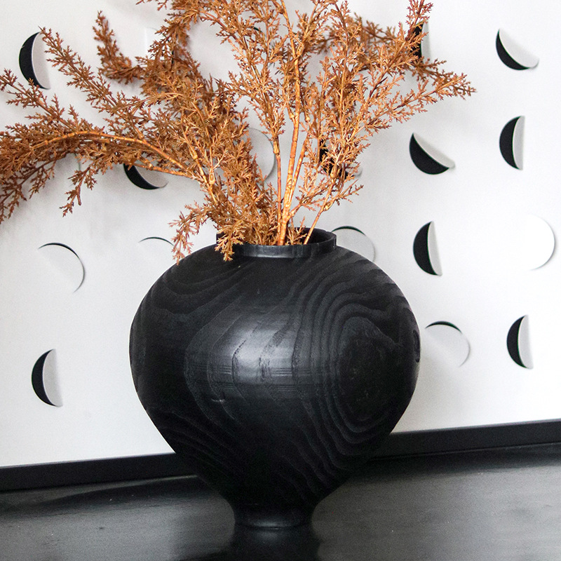 Wood-grain flower vase decoration sample room, hotel and homestay, abstract big-bellied round vase decoration