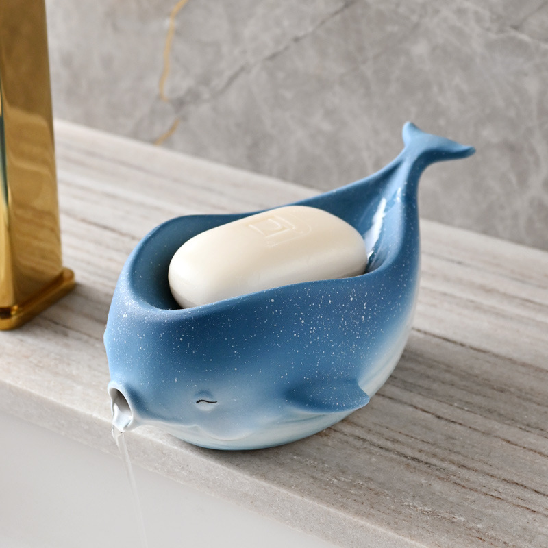 Ceramic soap holder, soap box, draining soap box, starry sky whale bathroom soap box