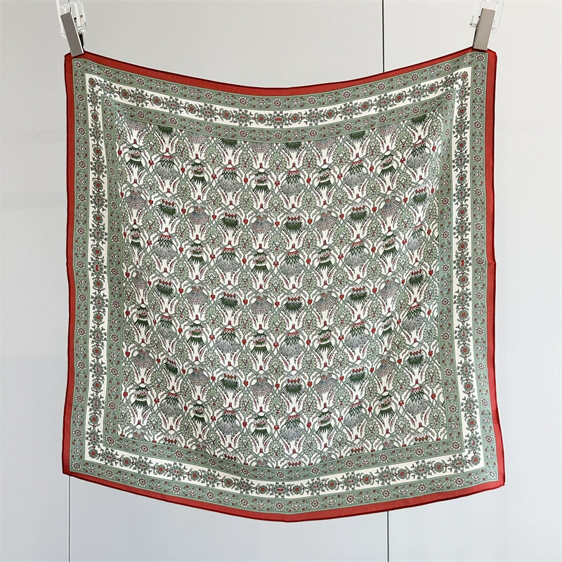 French floral double crepe silk scarf Spring/Summer Korean style stylish mulberry silk thin sun protection square scarf decorative shawl