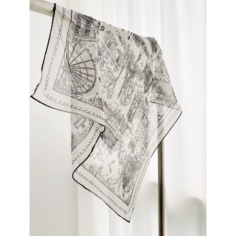 A sketch of a thin, sun-protective shawl and a well-matched neck-protecting scarf from the silk scarf of Qiao