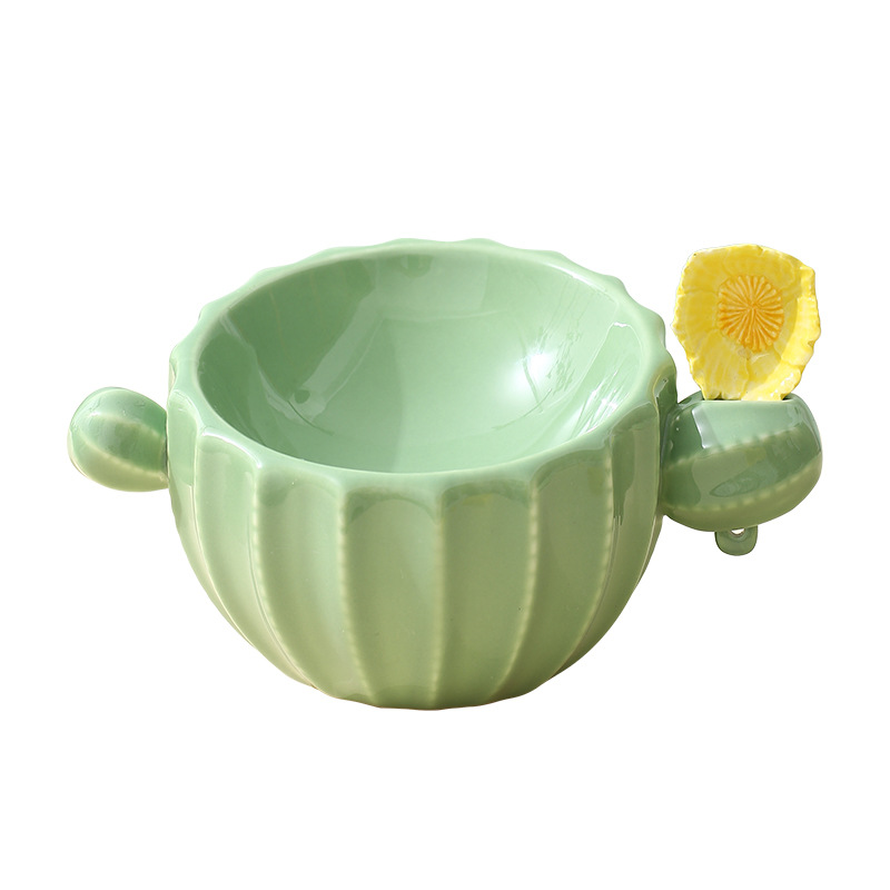 Cactus-shaped pet bowl, cat ceramic bowl, cat and dog double-eared bowl, cat bowl, dog bowl, slanted bowl, drinking bowl