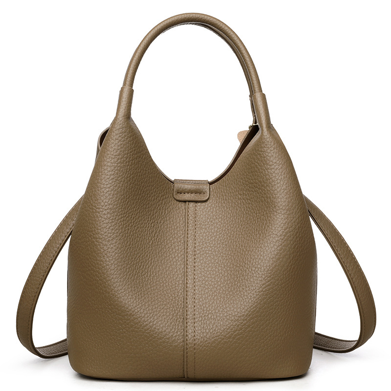 Handbag, high-end leather, women's vegetable basket, water bucket bag