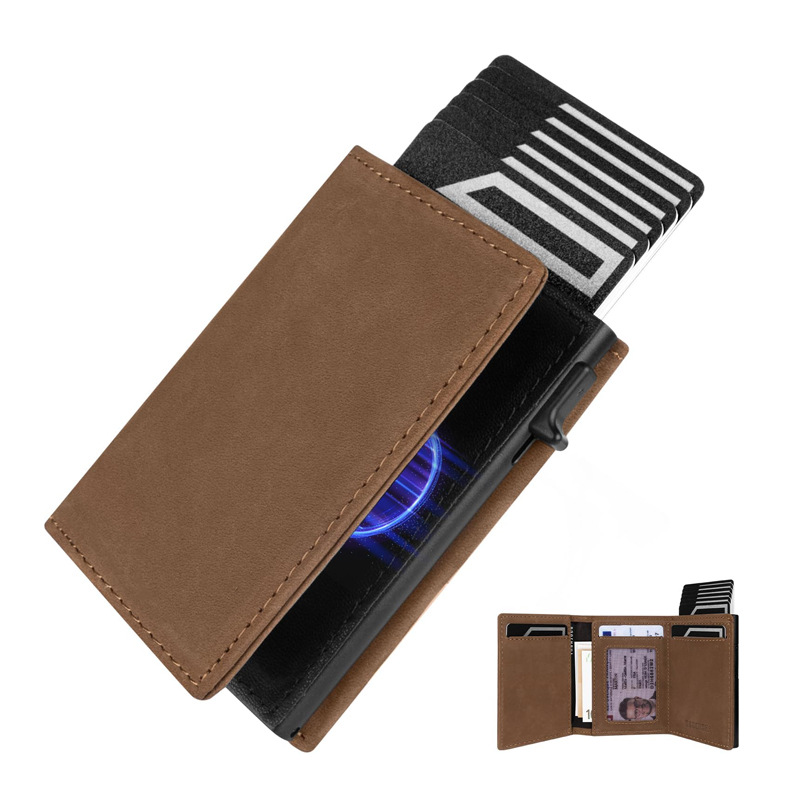 The automatic pop-up card wallet, the retro multi-slot thin and light coin bag of Fengma PI, is an RFID anti-theft wallet with a high-end feel for men