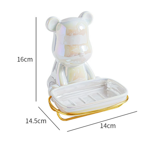 Ceramic soap box, soap dish holder, bathroom soap box, simple cartoon cute creative teddy bear