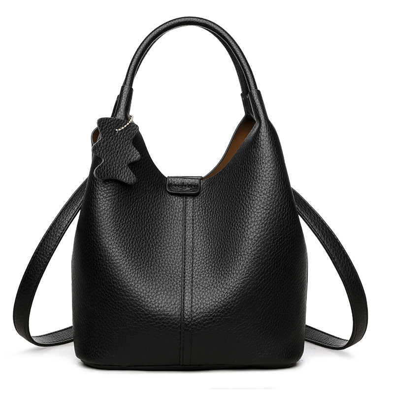 Handbag, high-end leather, women's vegetable basket, water bucket bag